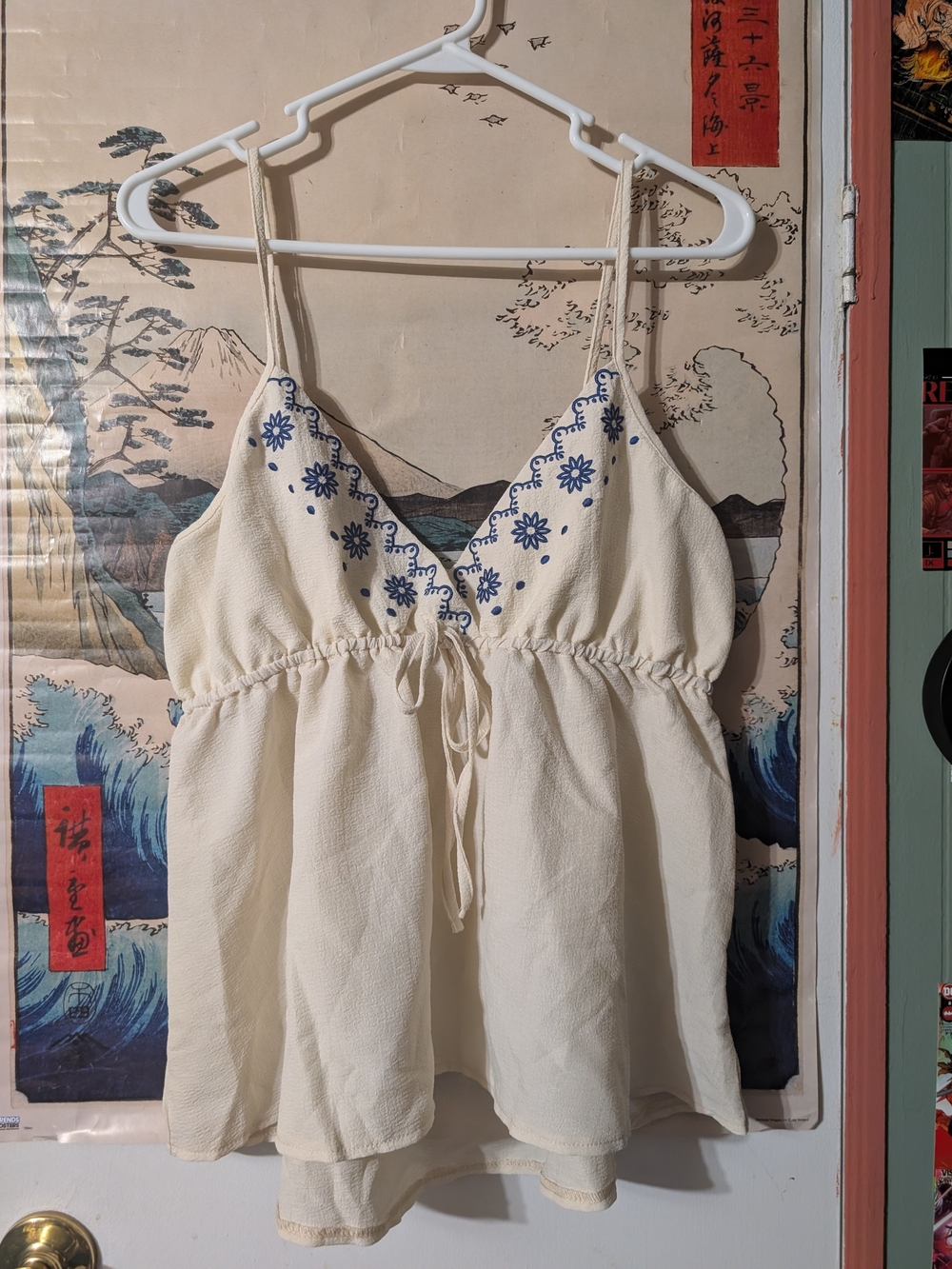 Sleeveless Cream Embroidered V-Neck Women’s Top